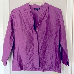 Eileen Fisher Purple Crinkle 100% Silk Mandarin Collar Button Down Shirt xs
